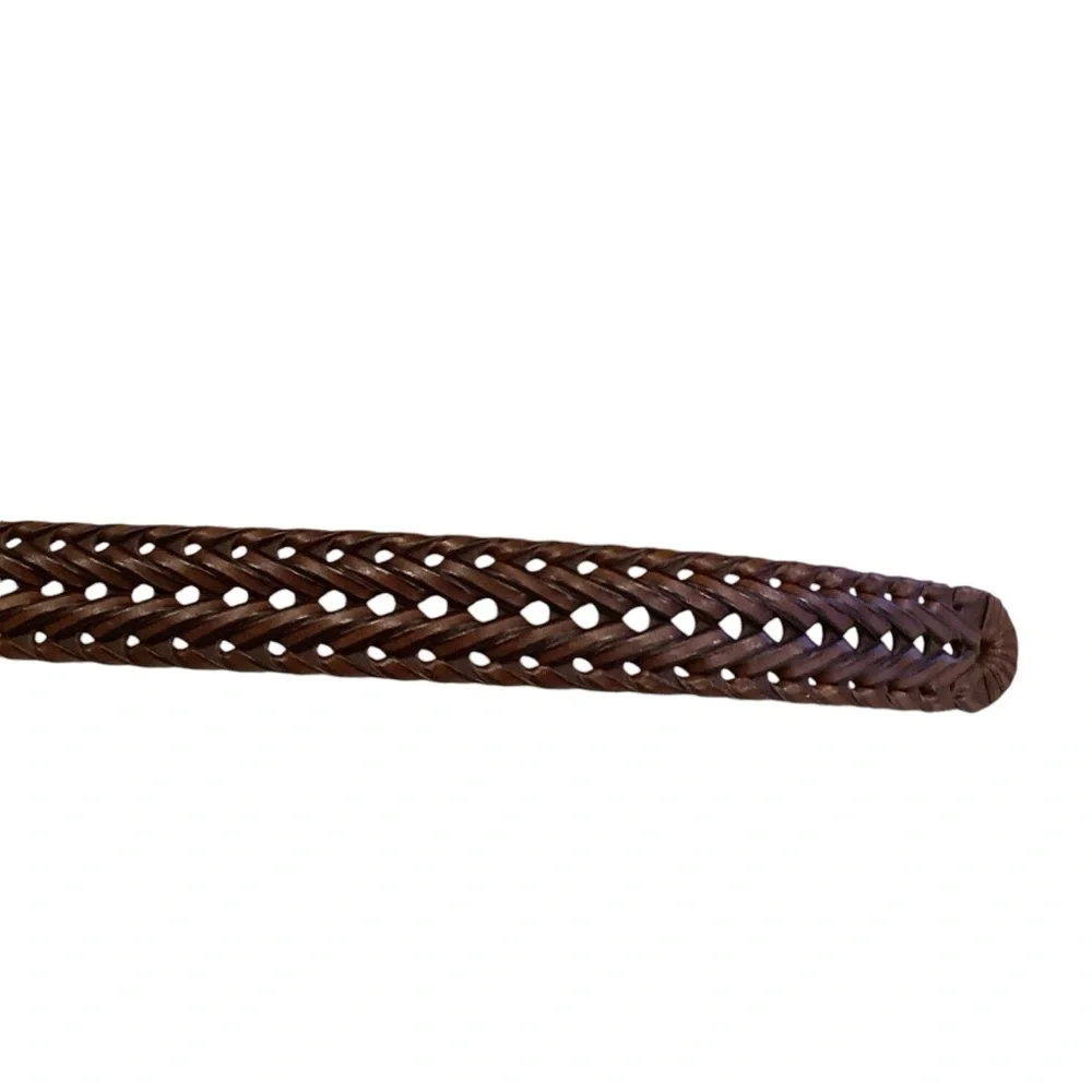 Dockers Brown Leather & PU Leather Woven Belt  38” L Adjustable Sz Silver Buckle